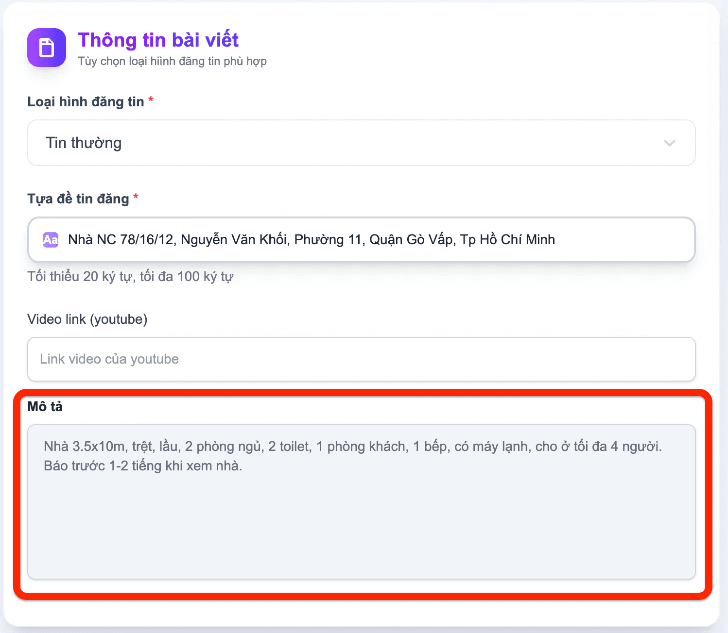 Bước 11: Nhập link Youtube và kiểm tra mô tả AI