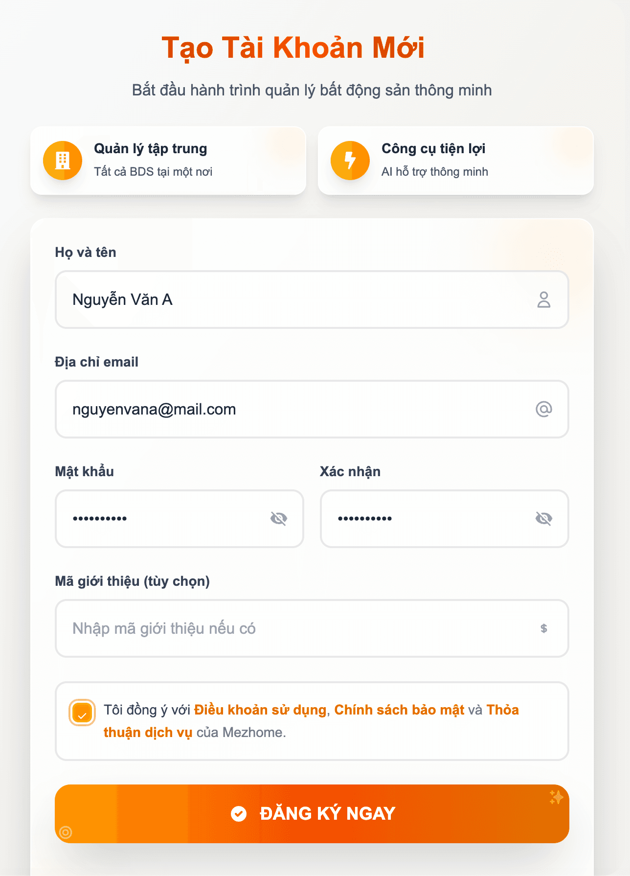 Bước 2: Nhập thông tin và chọn Đăng ký ngay