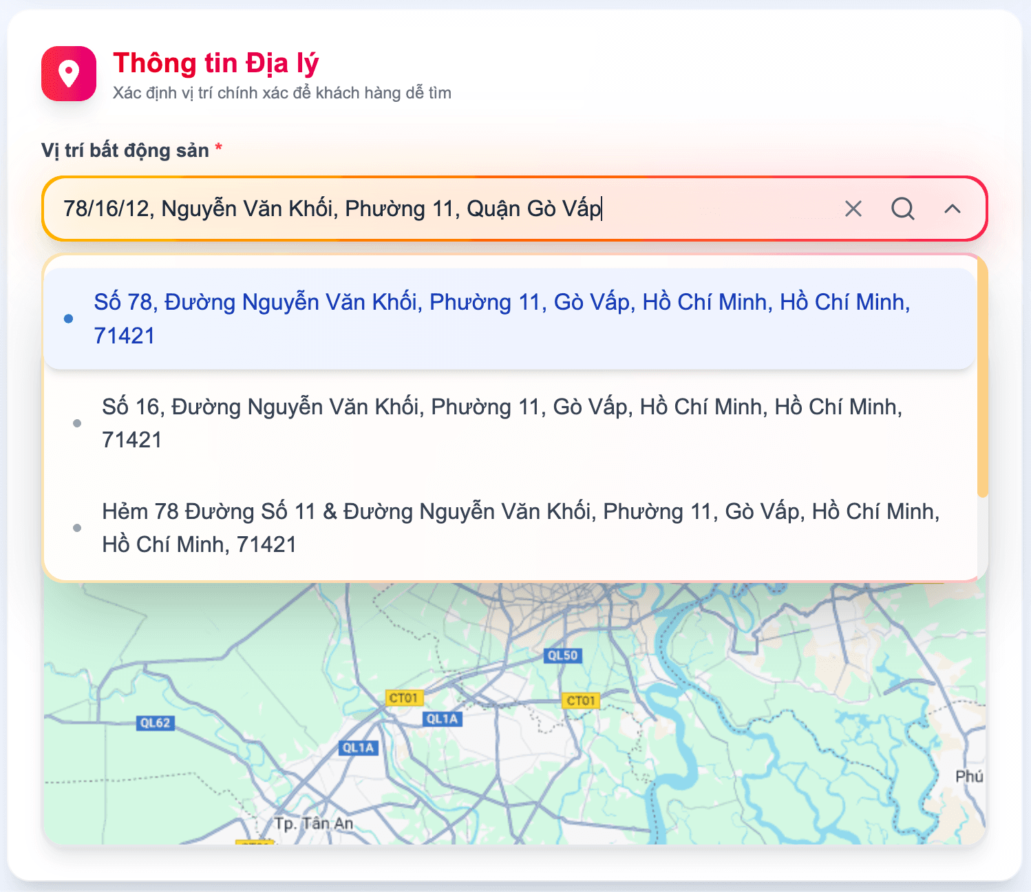 Bước 8: Nhập địa chỉ và chọn vị trí bản đồ