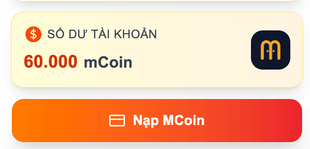 Thanh toán mCoin - Bước 1: Vào trang người dùng và chọn Nạp mCoin