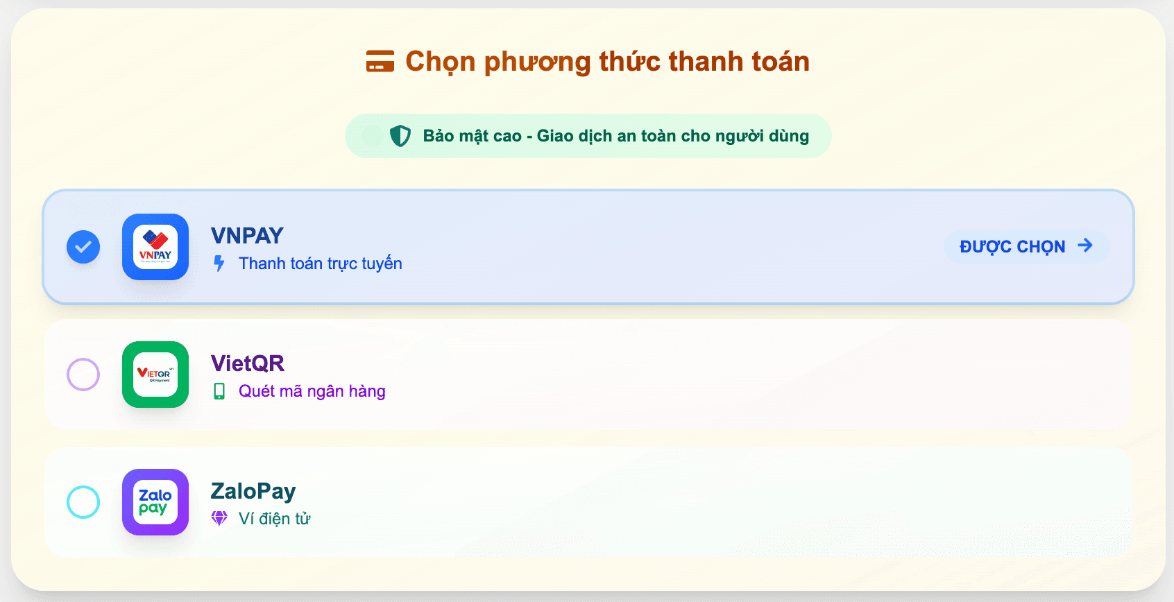 Thanh toán mCoin - Bước 3: Chọn phương thức thanh toán