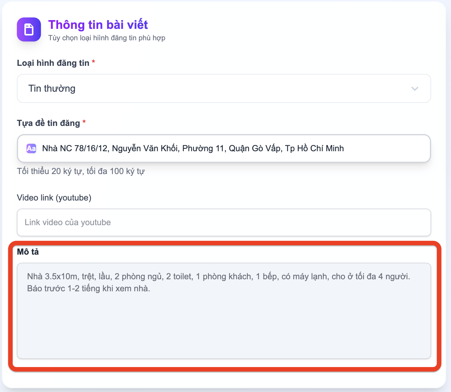 Bước 11: Nhập link Youtube và kiểm tra mô tả AI