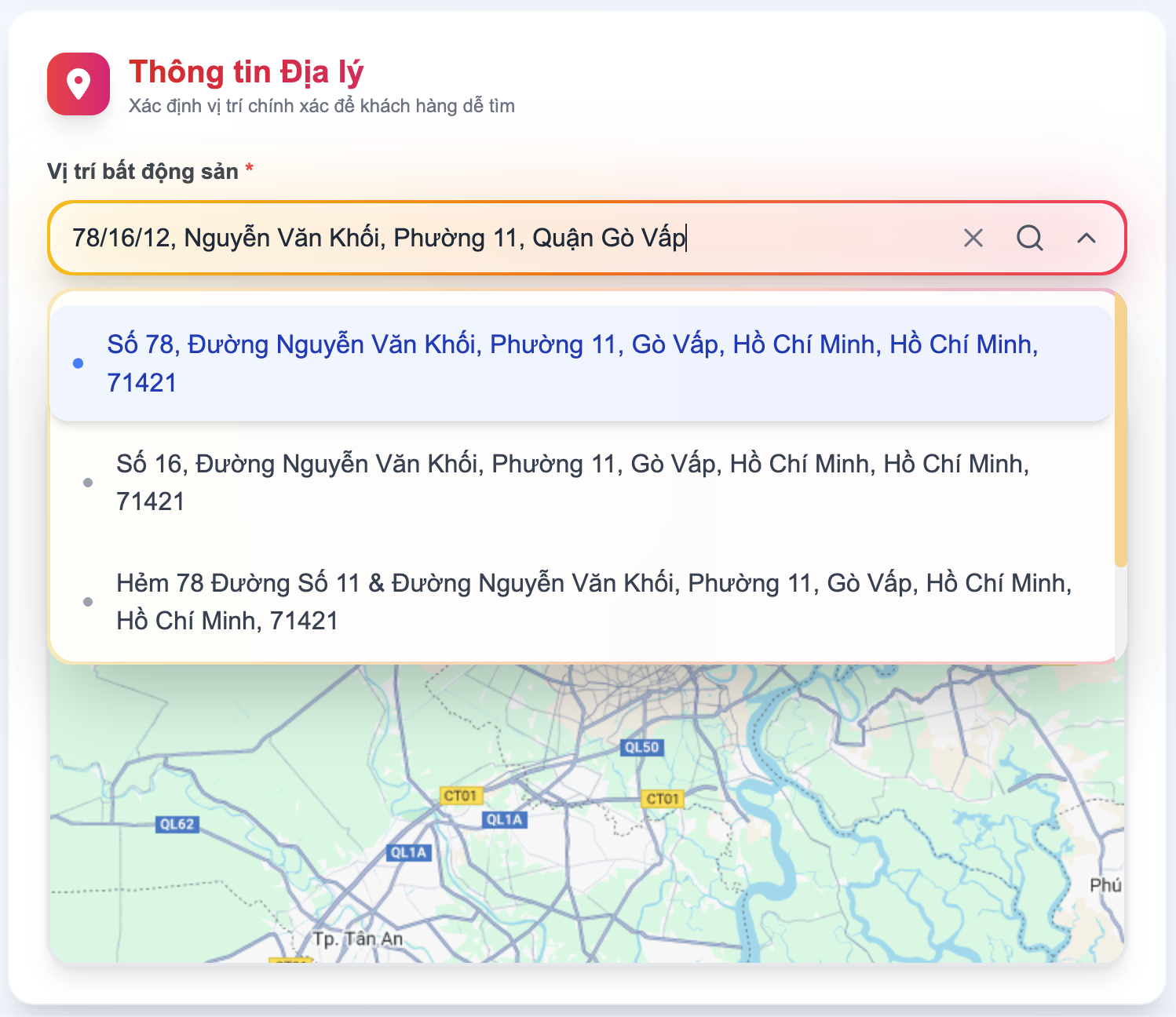 Bước 8: Nhập địa chỉ và chọn vị trí bản đồ